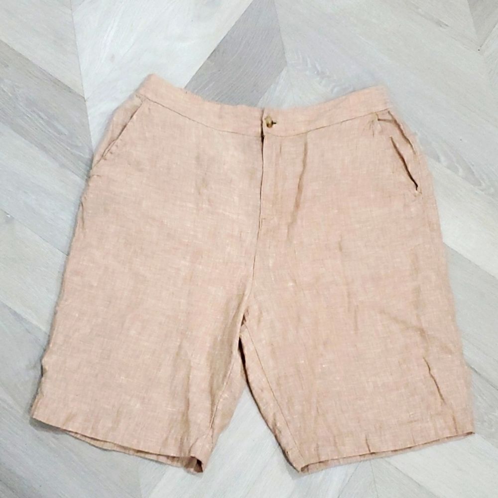 Jones & Co Womans 100%Linen, High Rise, Bermuda Shorts,  Size Large